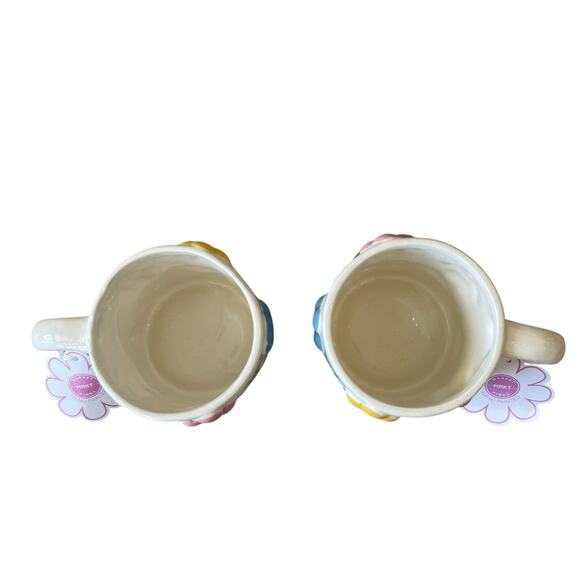 Hand Painted 3D Spring Floral Ceramic Mugs Pink Blue Yellow Set of 2 NEW - Picture 12 of 16